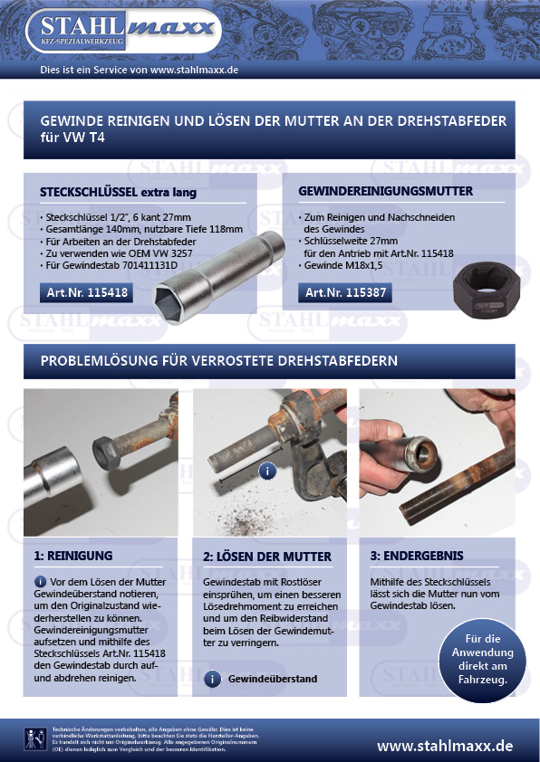 Verwendung Steckschlüssel wie VW3257 für T4 Drehstabfedern