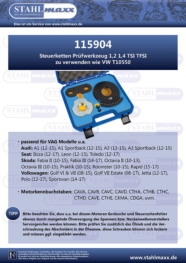 Steuerketten Prüfwerkzeug 1,2 und 1,4 TSI TFSI, zu verw. wie VW T10550