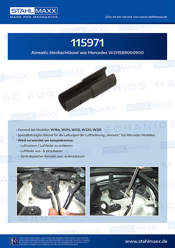 Informationen zu Mercedes Airmatic Steckschlüssel für W164, W211, W212, W220, W221