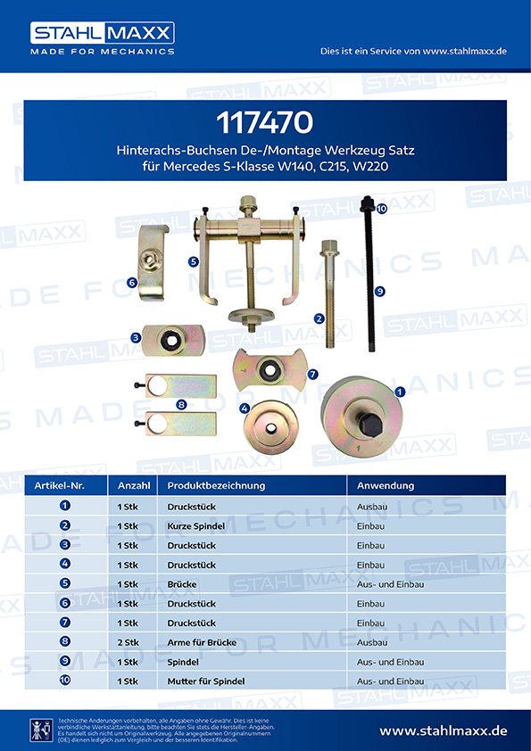 Buchsen De- Montagewerkzeug Satz Set für Mercedes W140 W220 - PCI Shop -  Profe, 459,00 €